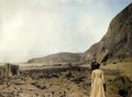 1901 Vintage Photo of Victorian Couple Walking on Beach, Aberystwyth, Wales, UK