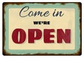 Vintage Come in We Are Open Sign Royalty Free Stock Photo