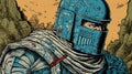 Vintage Comic Book: Injured Knight With Armor And Blue Scarf