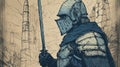 Vintage Comic Book: Injured Knight With Pencil Style