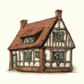 Vintage Comic Style Hand Sketched 16th Century House By Jc Leyendecker