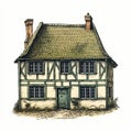 Vintage Comic Style Illustration Of A Half Timbered House