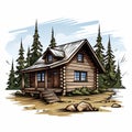 Vintage Comic Style Log Cabin: Clean And Bold Vector Art