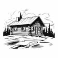 Vintage Comic Style Log Cabin Illustration