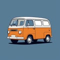 Vintage Comic Style Orange Vw Van On Light Blue Background Royalty Free Stock Photo