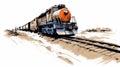 Vintage Comic Style Train Sketch With Action Painter Influence