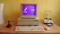 Vintage Commodore Amiga Boot Screen on classic Monitor 1084S and Amiga 2000 PC, Joystick Competition Pro