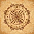 Vintage compass on aged paper background. Royalty Free Stock Photo