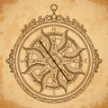 Vintage compass on aged paper background. Royalty Free Stock Photo