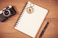 vintage compass on book note and fountain pen Royalty Free Stock Photo