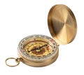 vintage compass in gold case isolated on white background Royalty Free Stock Photo