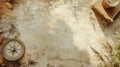 Vintage compass and natural elements on aged paper background in a tranquil setting. Generative AI Royalty Free Stock Photo