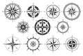 Vintage compass. Nautical map directions vintage rose wind. Retro marine wind measure. Windrose compasses vector icons Royalty Free Stock Photo
