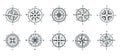 Vintage compass. Nautical wind rose, compasses for travel map, vintage marine navigation arrow symbols, retro outline