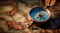 A vintage compass on an old map, AI Royalty Free Stock Photo