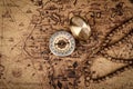Vintage compass on old map - Explore the world-travel concept Royalty Free Stock Photo