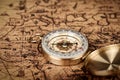 Vintage compass on old map - Explore the world-travel concept Royalty Free Stock Photo