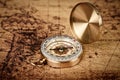 Vintage compass on old map - Explore the world-travel concept Royalty Free Stock Photo