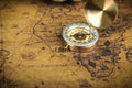 Vintage compass on old map - Explore the world-travel concept Royalty Free Stock Photo