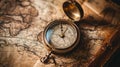 Vintage compass on an old map with warm light and detailed textures Royalty Free Stock Photo