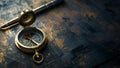 Vintage compass on an old world map. navigational equipment. travel and exploration concept. antique style and adventure Royalty Free Stock Photo