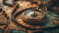 Vintage Compass on Old World Map with Rope and Nautical Elements Explorer Travel Concept Royalty Free Stock Photo
