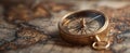 The vintage compass resting on an antique world map for travel inspiration. AI generated image Royalty Free Stock Photo