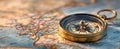 The vintage compass resting on a detailed geographical map for navigation. AI generated image Royalty Free Stock Photo