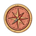 Vintage Compass Rose in Detailed Hand Drawn Style with Textured Surface Royalty Free Stock Photo