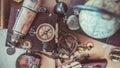 Vintage Compass Treasure Box And Globe Model Collection Photos Royalty Free Stock Photo