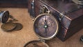 Vintage Compass With Treasure Box Royalty Free Stock Photo