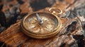 Vintage compass on wooden surface - generative ai Royalty Free Stock Photo