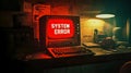Old computer showing system error message on monitor