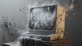 Vintage computer exploding with ice and water splash Royalty Free Stock Photo