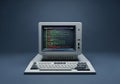 Vintage computer with green and red code on screen Royalty Free Stock Photo