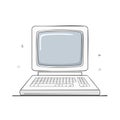 Vintage Computer Illustration, Antique Technology, Retro Personal Computer, Keyboard and Screen Vector, Line Art Drawing Royalty Free Stock Photo
