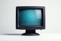 Vintage computer monitor display on white background with distorted screen edges and pixelation effect, old electronics, closeup, Royalty Free Stock Photo