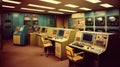 Vintage Computer Room With Mainframe Machines And Punch Card Readers. Generative AI