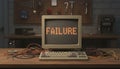 Vintage computer screen displaying failure message on work desk Royalty Free Stock Photo