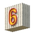 Vintage concrete red yellow Number 6 3D Royalty Free Stock Photo