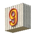 Vintage concrete red yellow Number 9 3D Royalty Free Stock Photo