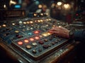 Vintage Control Panel with Buttons and Lights in Dimly Lit Room Royalty Free Stock Photo