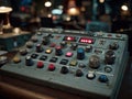 Vintage Control Panel with Colorful Buttons and Dials in Dim Setting Royalty Free Stock Photo