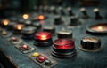 Vintage Control Panel with Red and Yellow Buttons in Industrial Setting Royalty Free Stock Photo