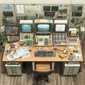 Vintage Control Room with Retro Screens and Equipment Royalty Free Stock Photo
