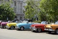 Vintage Convertible Cars of different colours in Havana (Cuba) Royalty Free Stock Photo