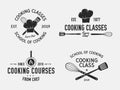 Vintage cooking emblems. Cook and Food labels, emblems, logo. Culinary school, food studio, cooking courses. Vector Cooking logo s