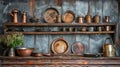 Vintage cookware still life in rustic kitchen warm tones and detailed photography Royalty Free Stock Photo