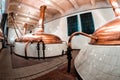 Vintage copper brewery boilers. Plzen Pilsen, Czech Republic