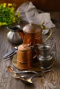 Vintage copper cookware Royalty Free Stock Photo